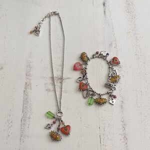 Brighton Silver Heart Charm Necklace and Bracelet Set